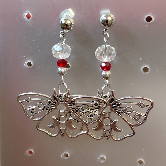 Handcrafted Celestial Lunar Moth Earrings. Hypoallergenic 925 Posts. - Picture 2 of 4